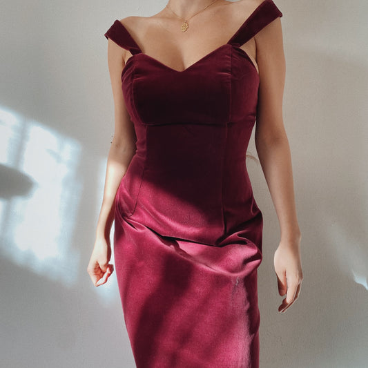 Burgundy Velvet Vintage Gown