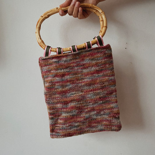 Hand Knitted Purse with Bamboo Handles