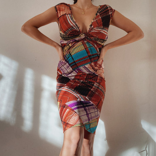 90's Patterned Midi Dress