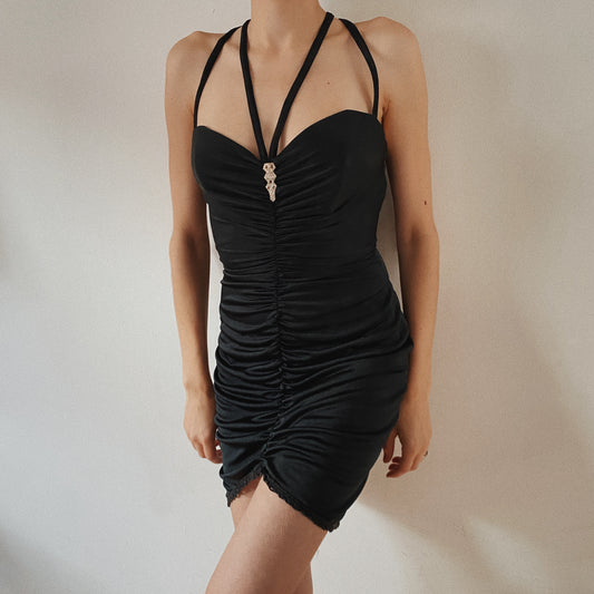 Gorgeous 90s Vintage Mini Ruched Evening Dress