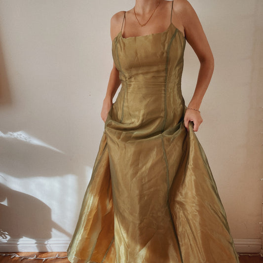 Forest Fairy Metallic Open Back Gown