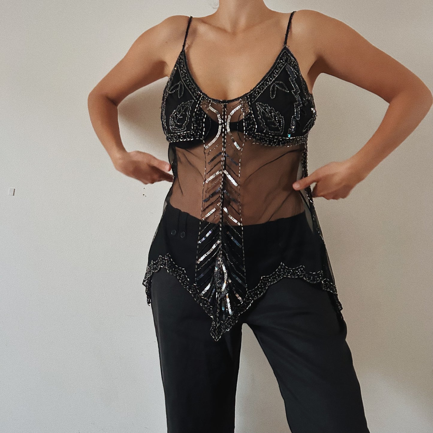 Mesh Black Embellished Top