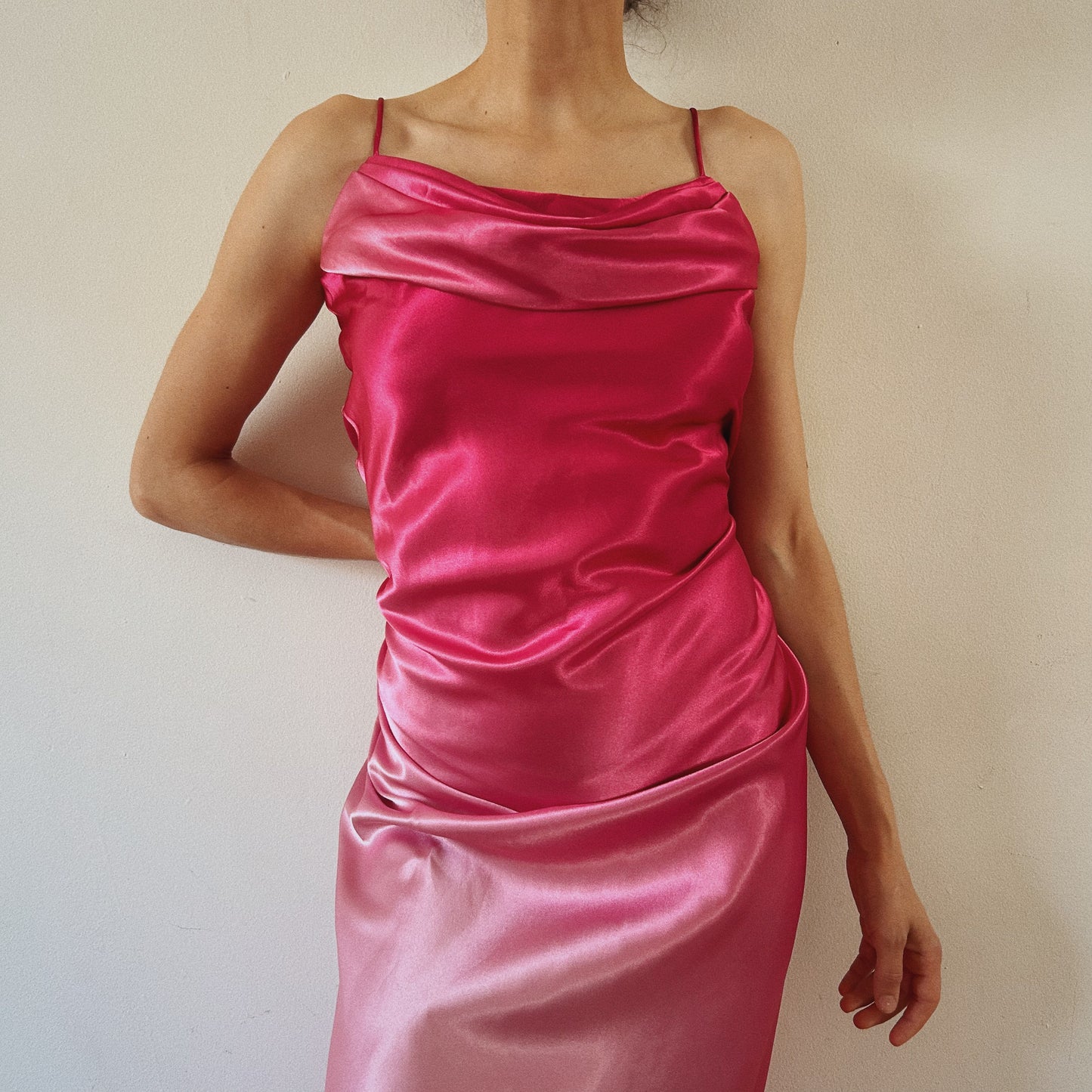 Pink Ombre Satin Maxi Dress