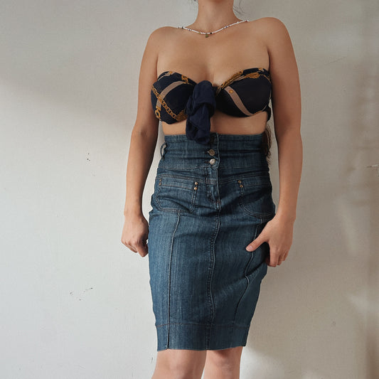 Denim high waisted midi skirt