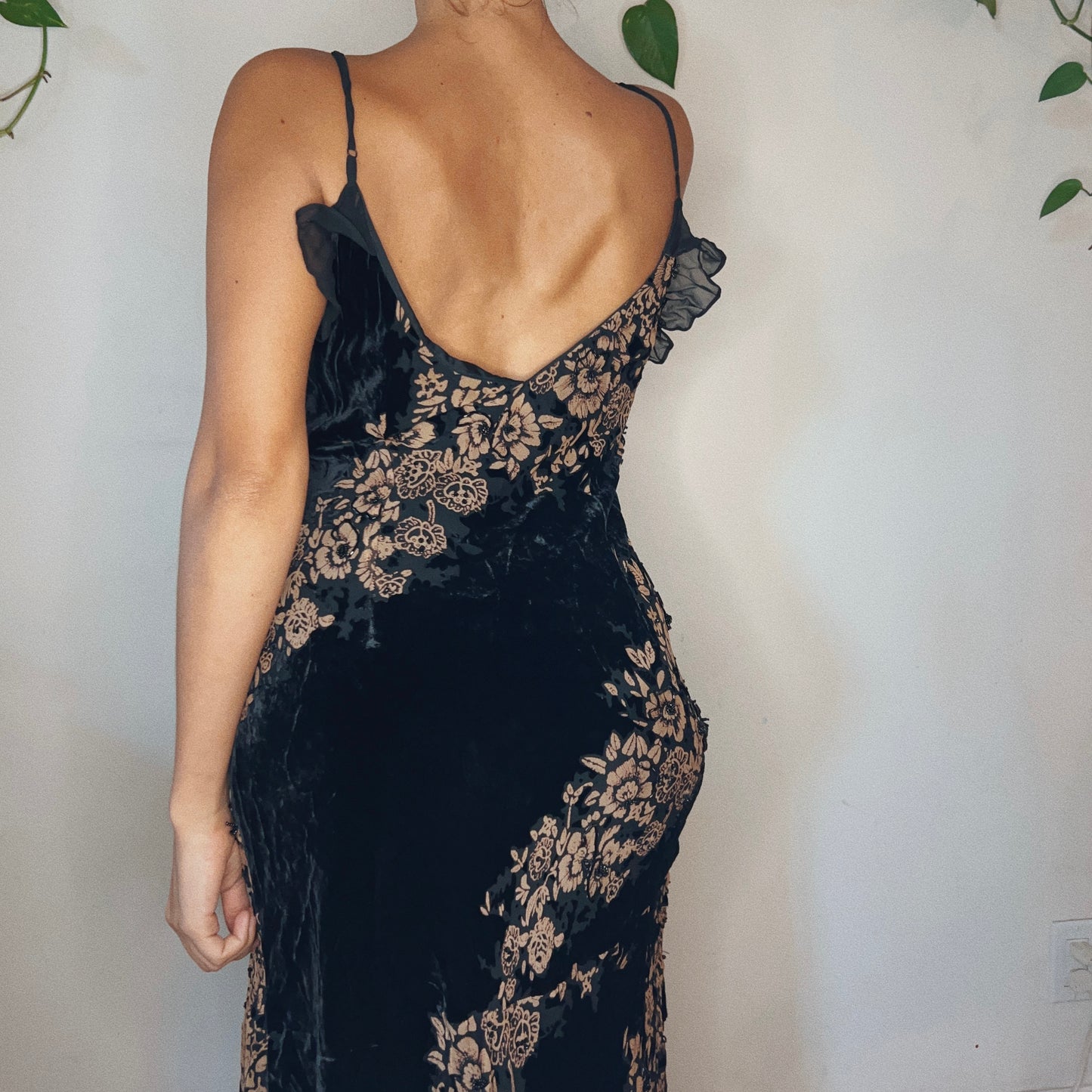 Velvet Ruffled Beaded Gown