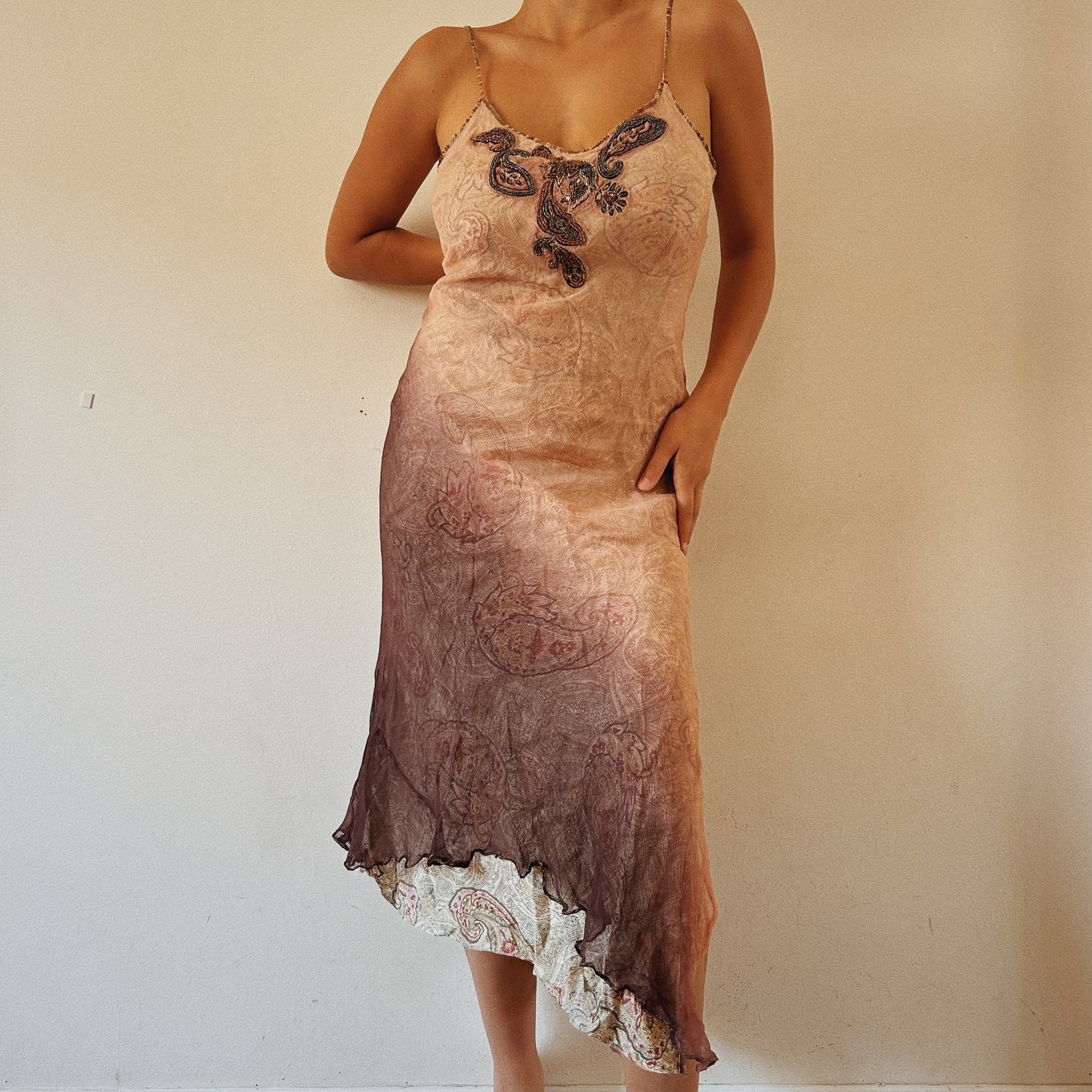 Paisley Ombre Beaded Bustier Asymmetrical Dress
