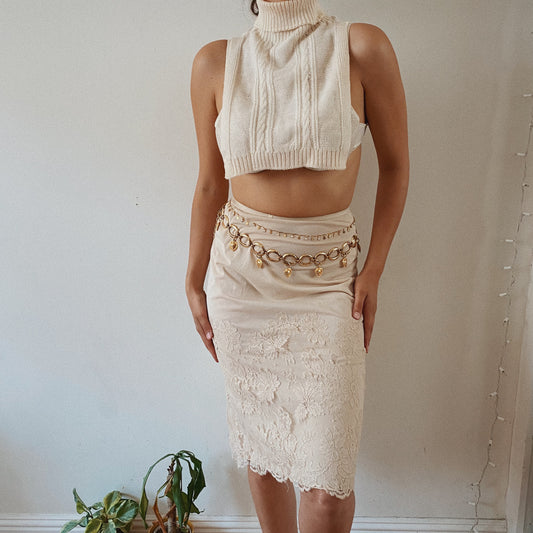 Beige Lace Slip Skirt