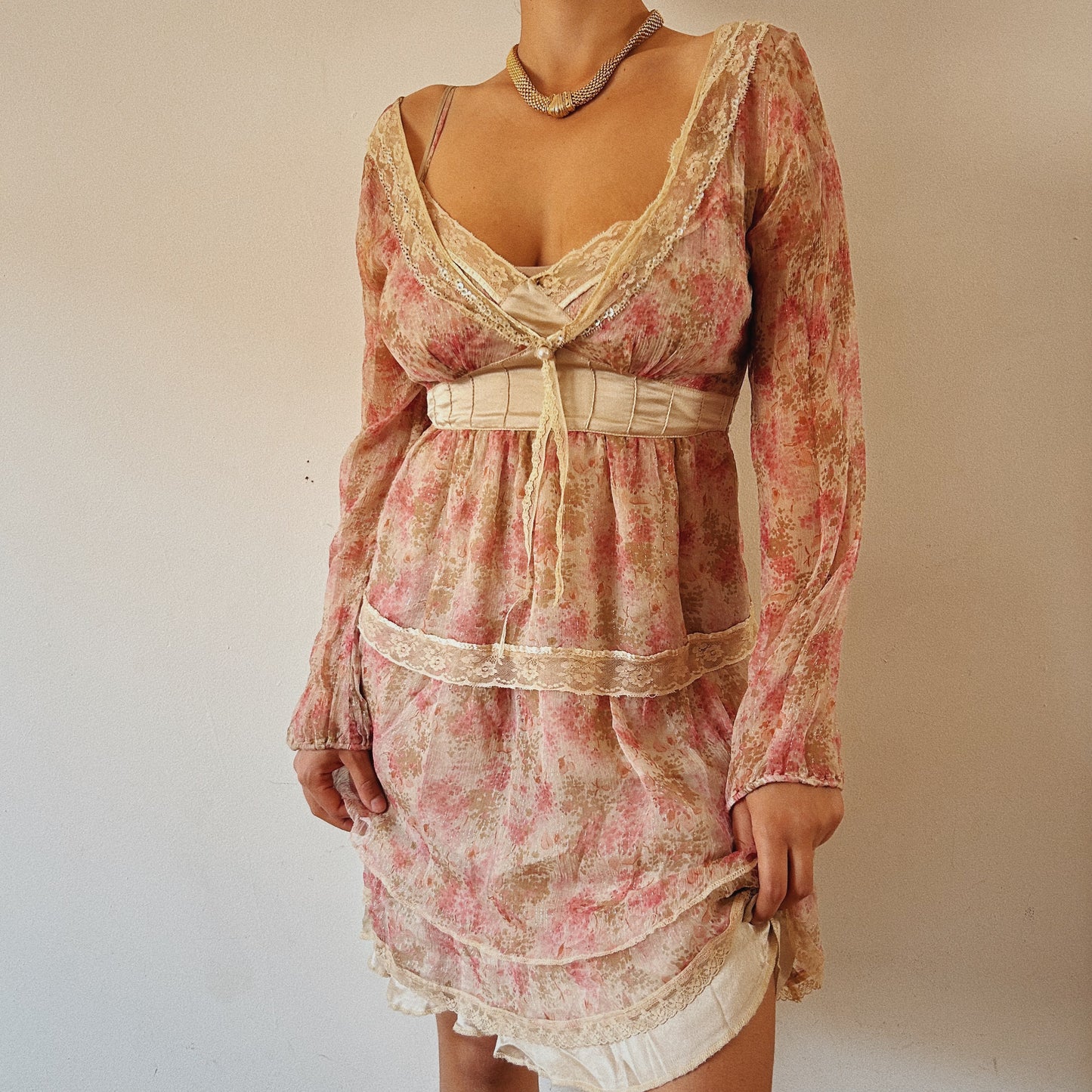 Dainty Silk Pink Lace Dress