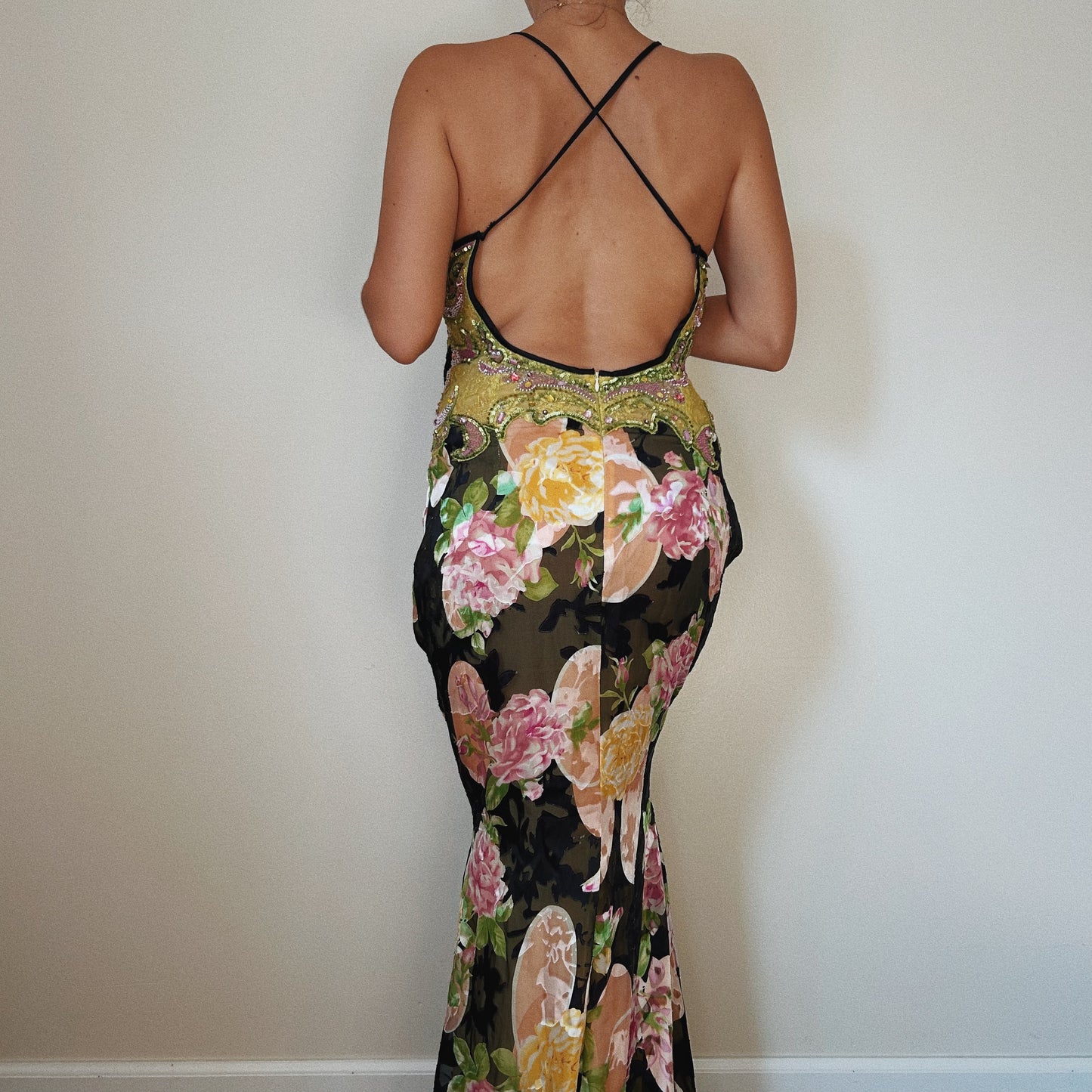 Gorgeous Floral Silky Beaded Gown