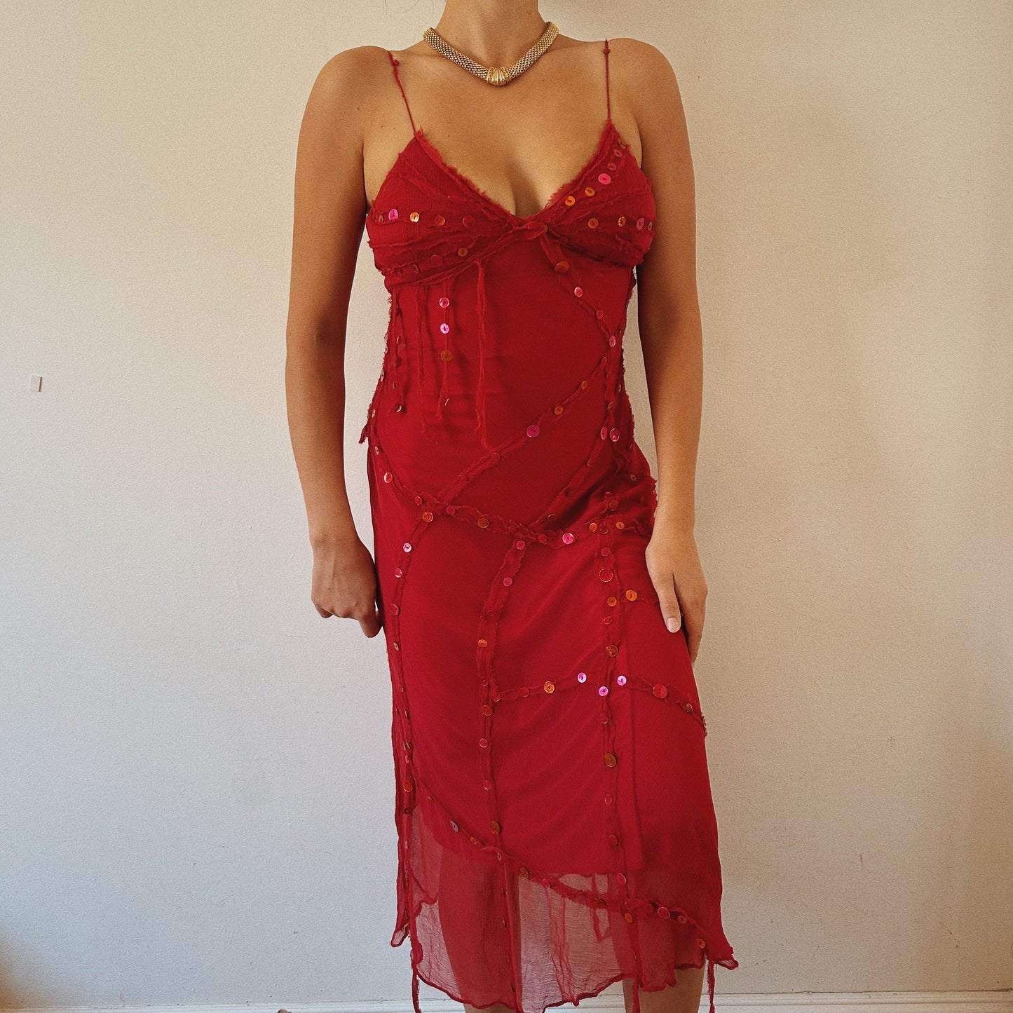 Silk Red Embellished Dress