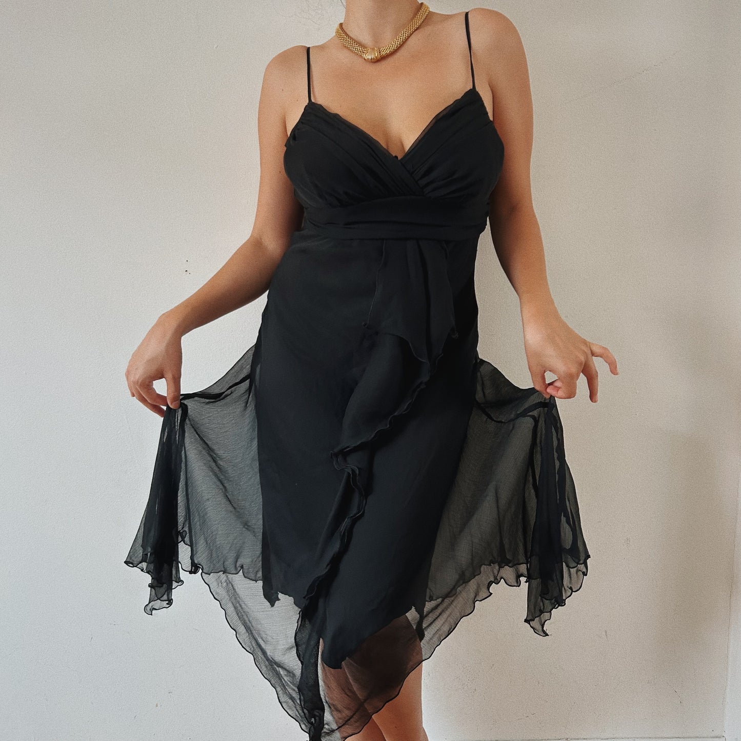 Asymmetric ruffled layered black fairy grunge dress