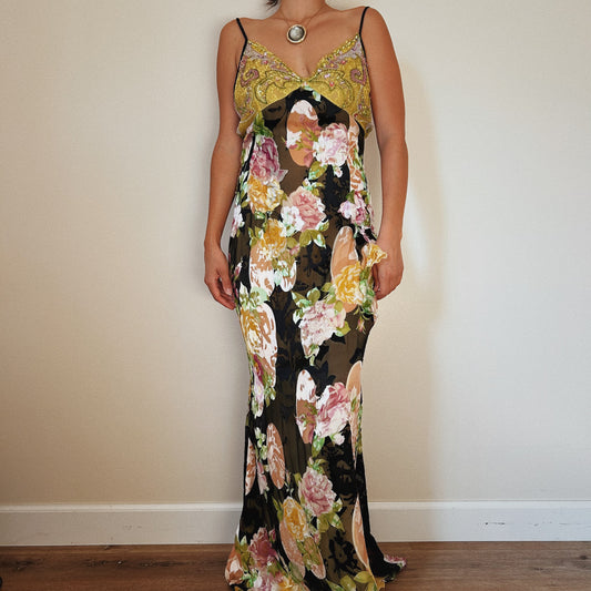 Gorgeous Floral Silky Beaded Gown