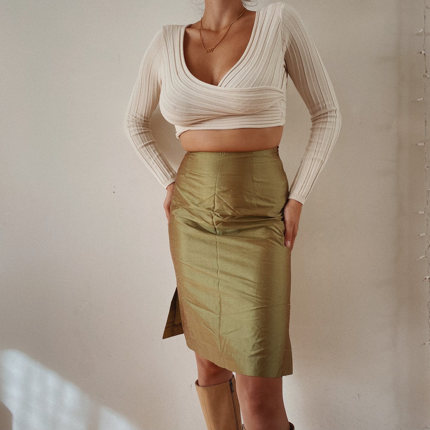 Green Office Core Midi Skirt