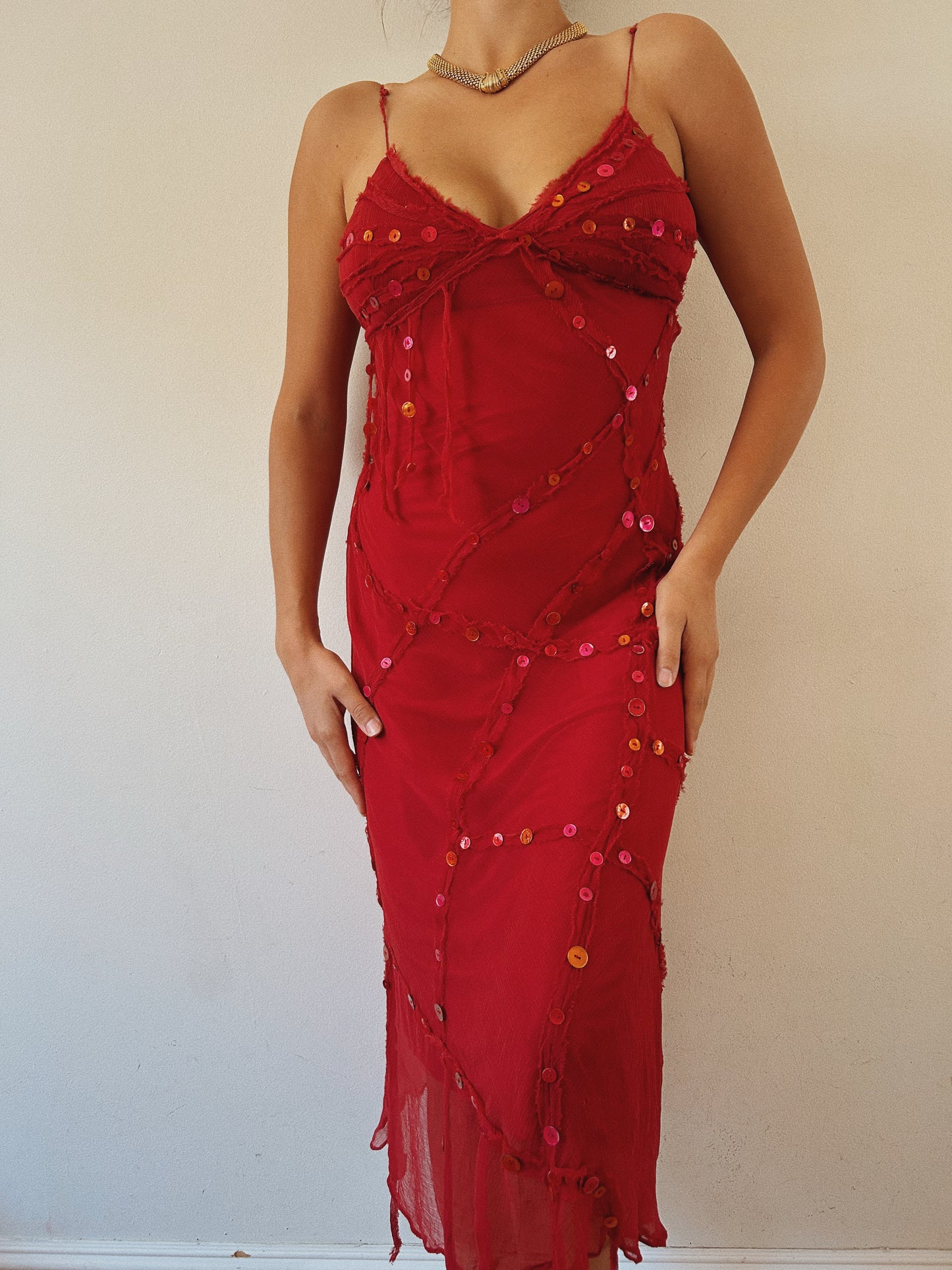 Silk Red Embellished Dress