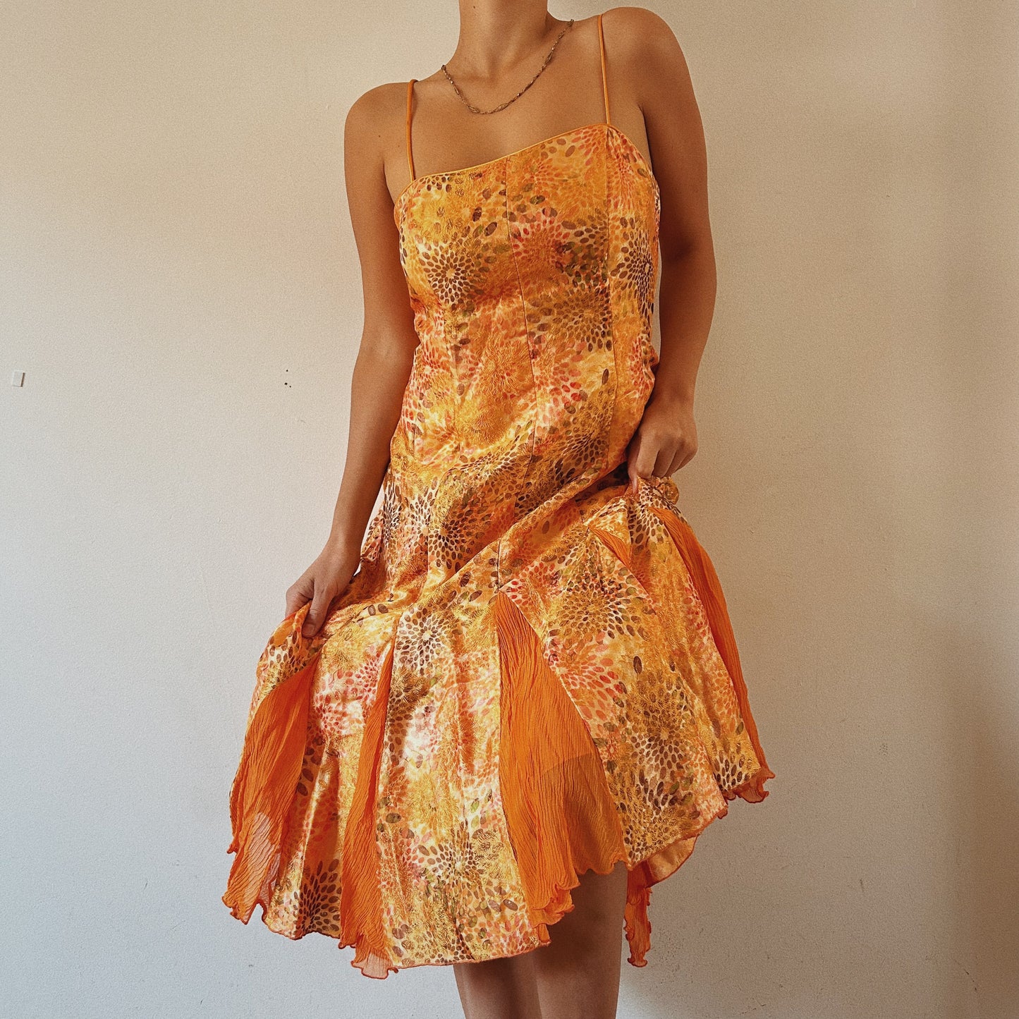 Orange Corset Ruffled Dress