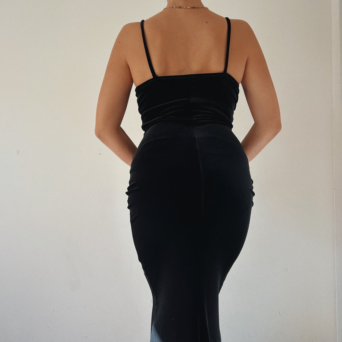 Classic 90s Vintage Velvet Black Maxi Dress