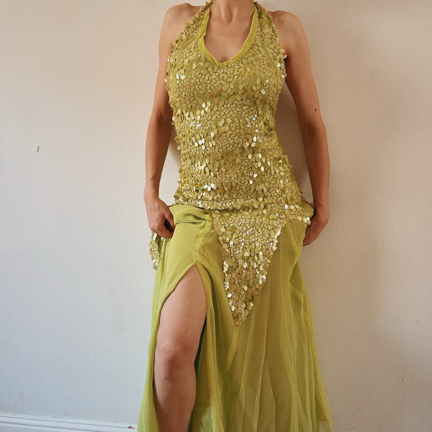 Forest Fairy Green Sequins Halter Dress