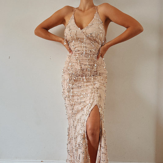 Sequins Nude Maxi Dress