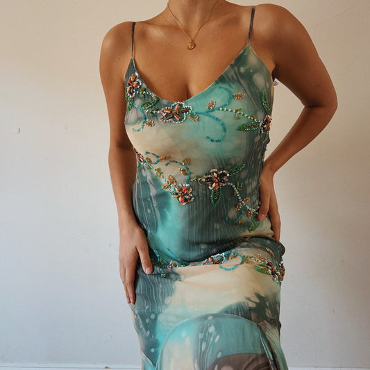 Mermaid Beaded Ruffled Maxi Dress