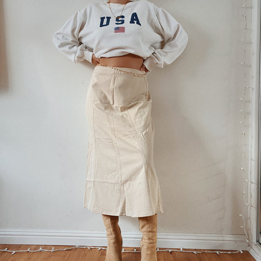 Beige Vintage Cargo Maxi Skirt