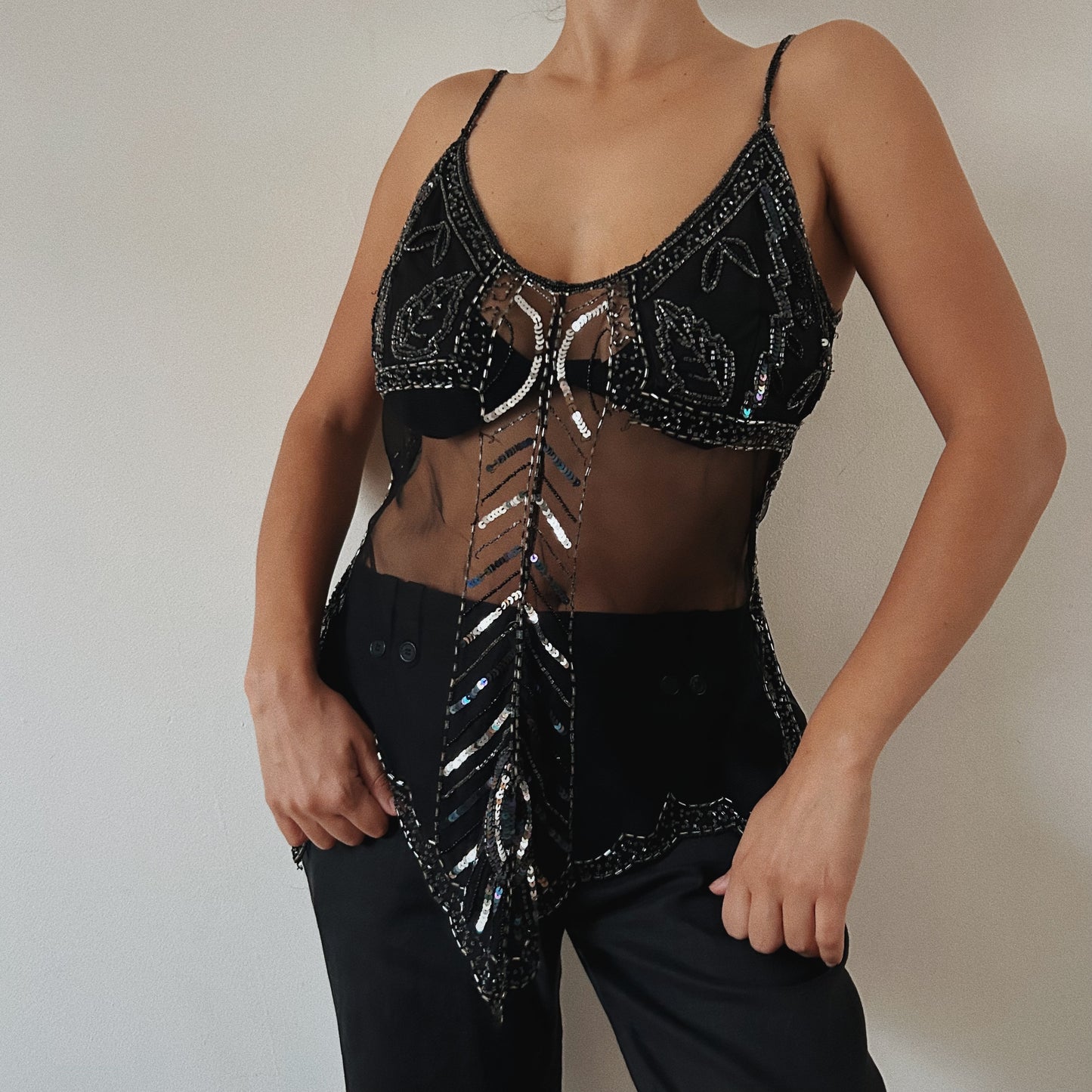Mesh Black Embellished Top