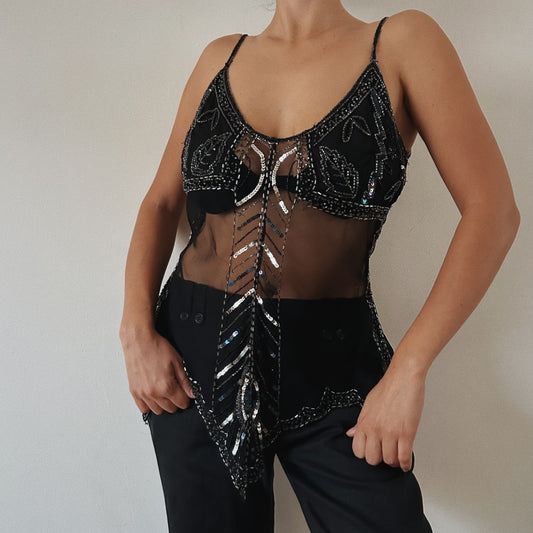 Mesh Black Embellished Top