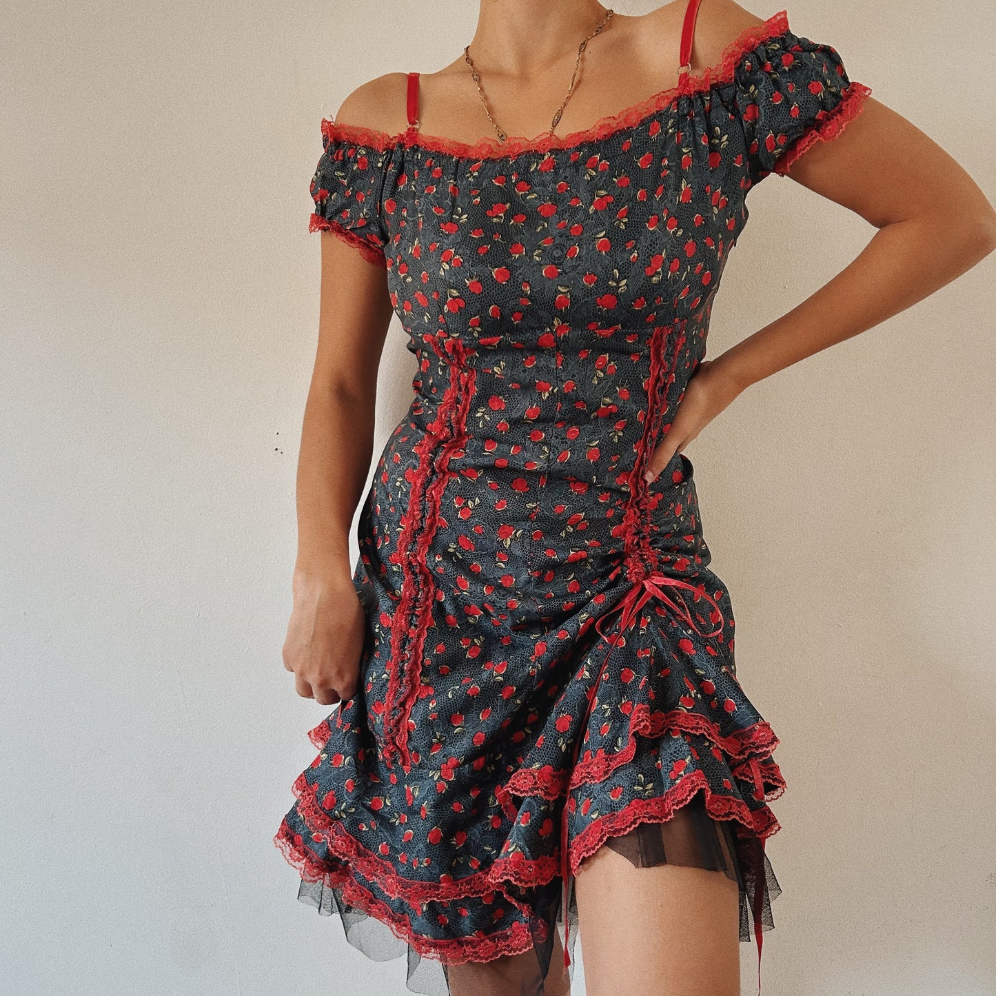 Whimsical Grunge Roses Ruched Dress