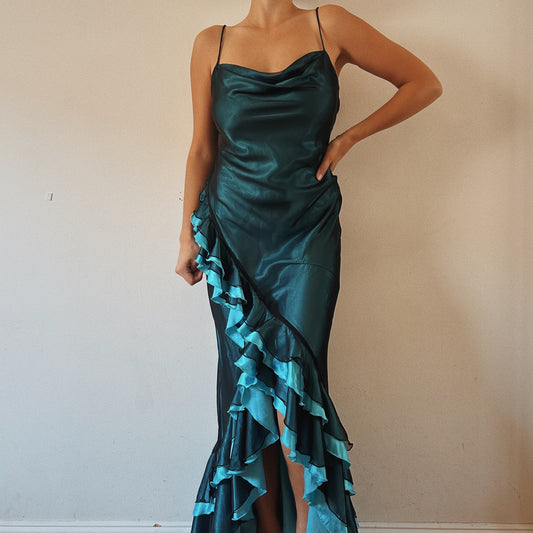 Ruffled Mesh Blue Gown