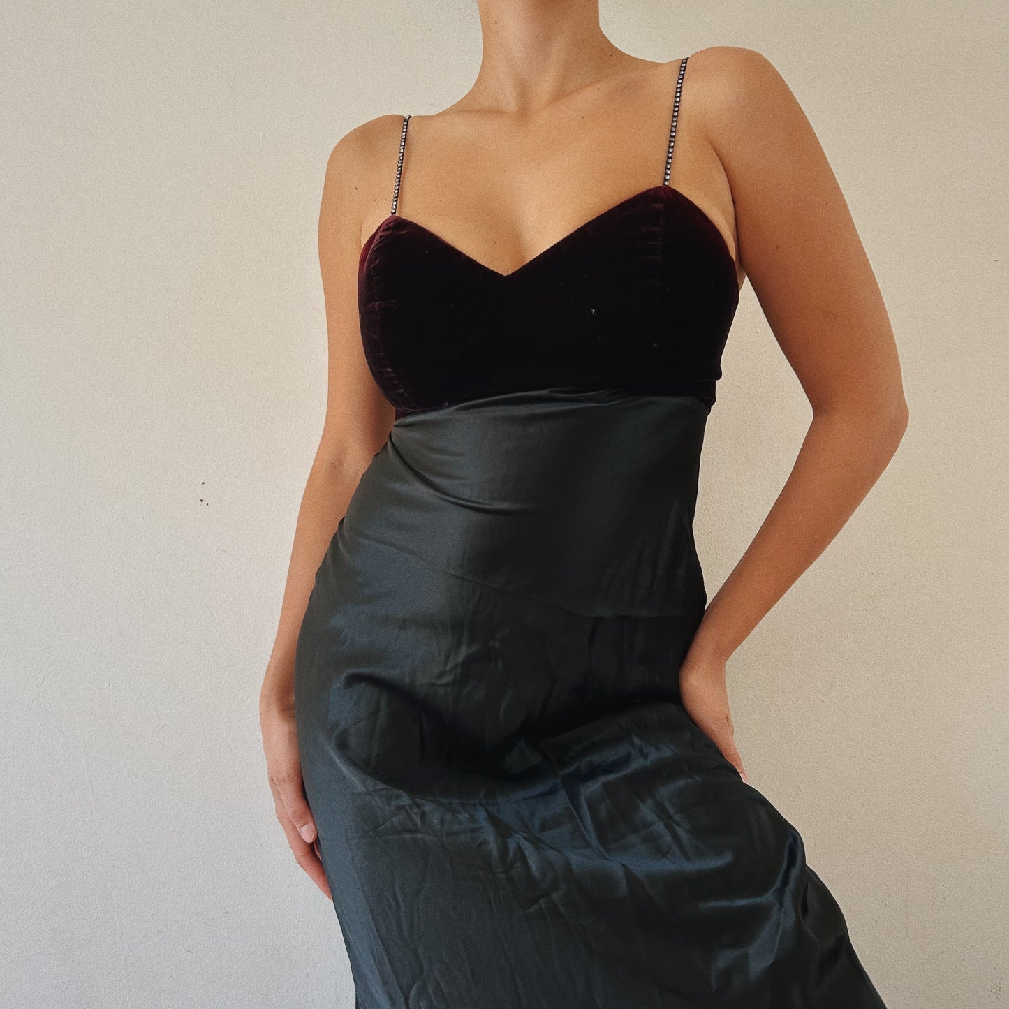 Elegant Evening Velvet Bustier Silky Dress