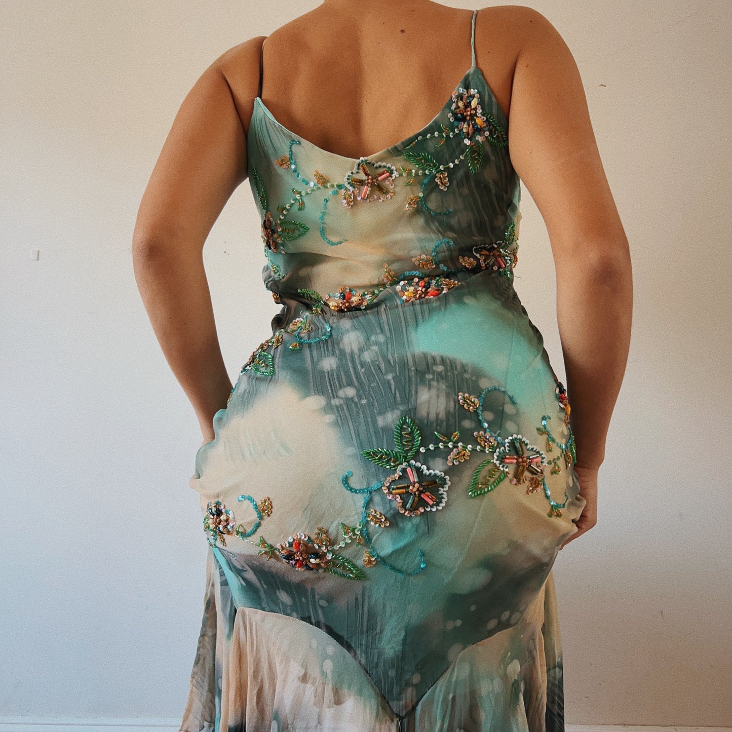 Mermaid Beaded Ruffled Maxi Dress