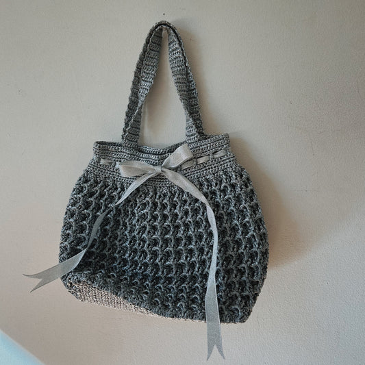 Silver crochet y2k bag with bow