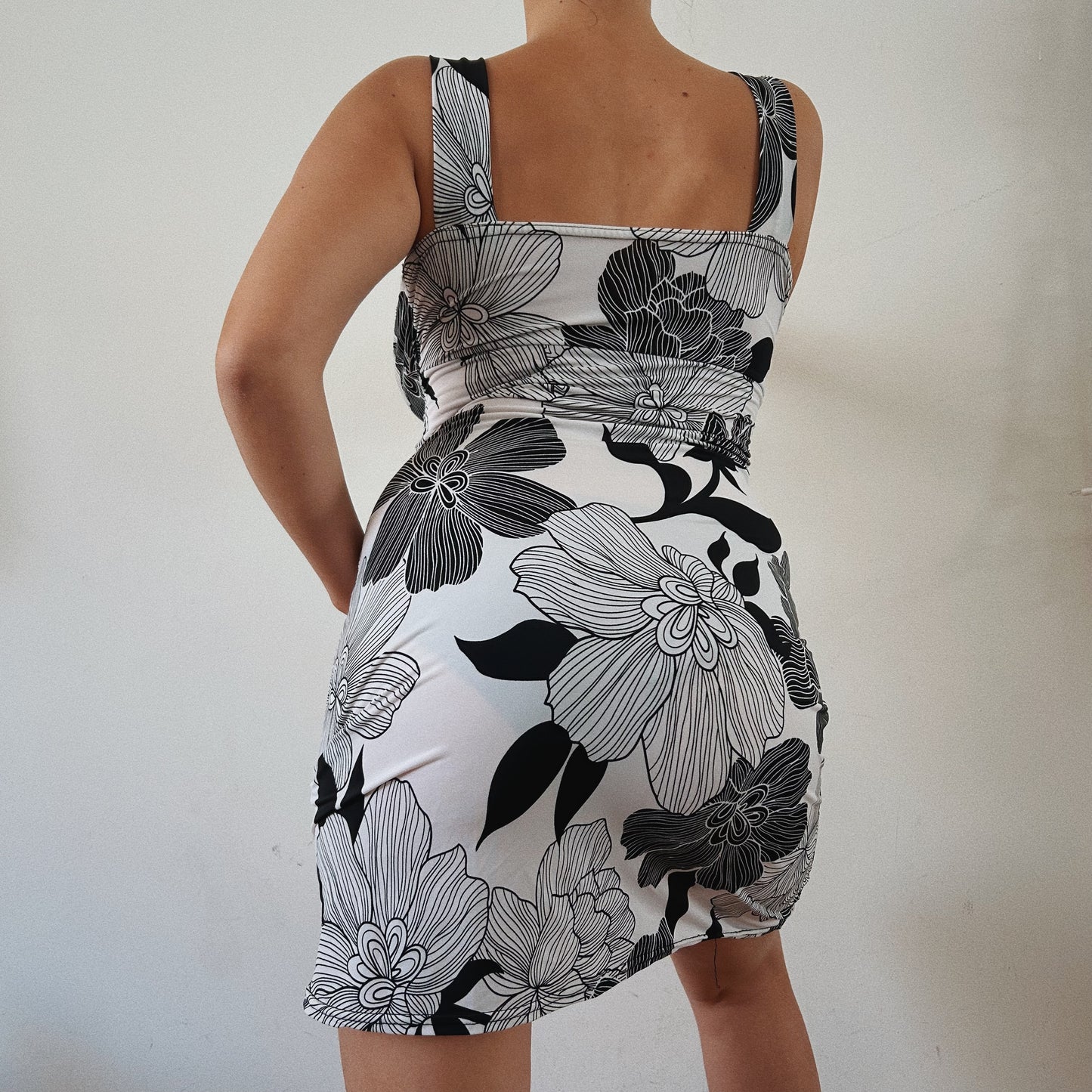 Floral black and white summer dress