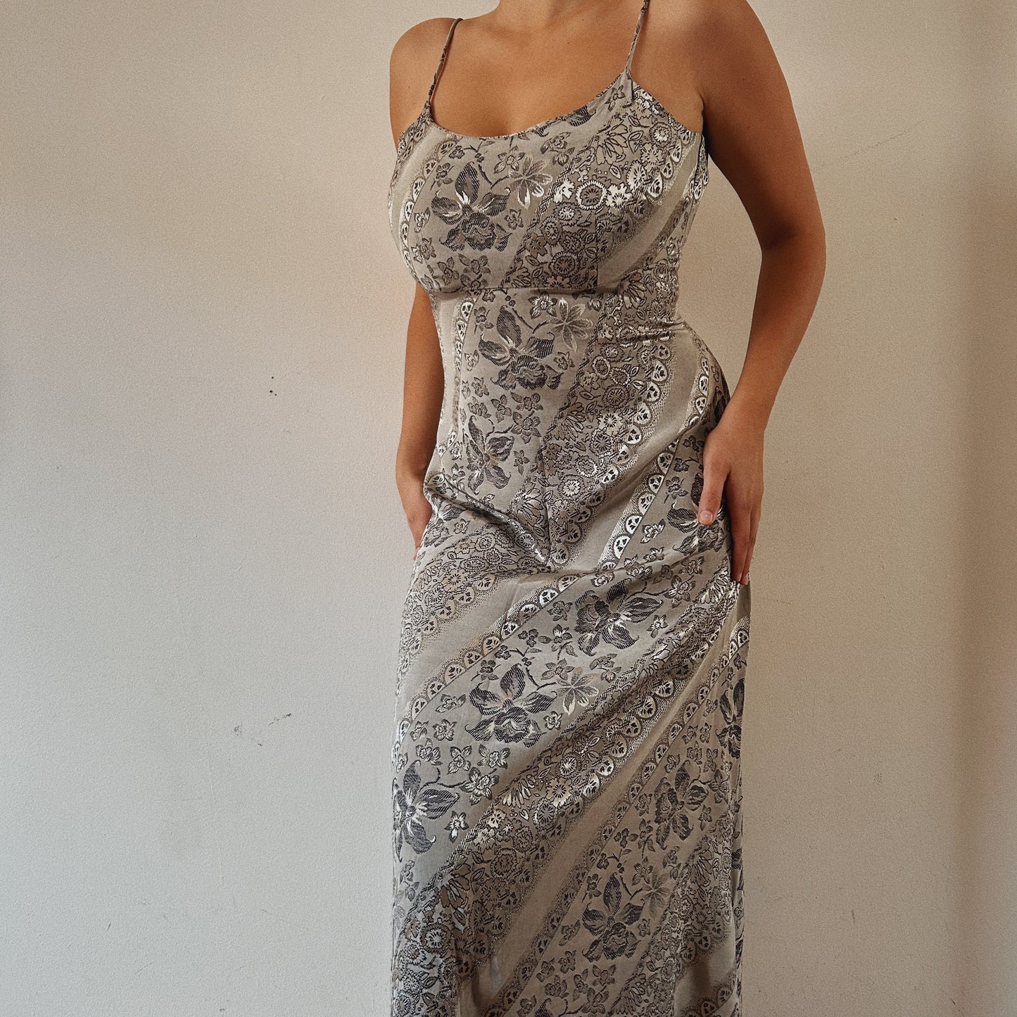 90s silver floral pattern dress