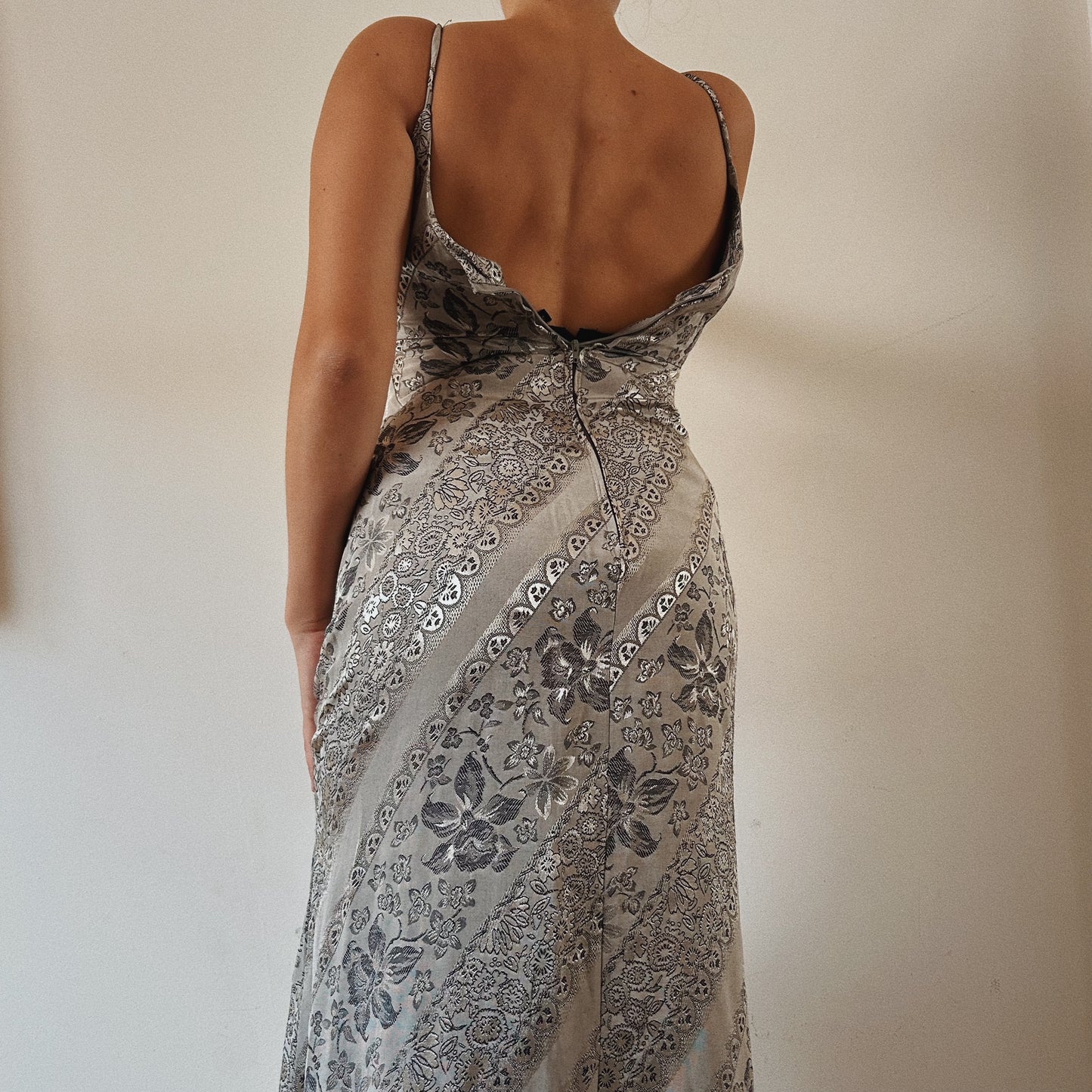 90s silver floral pattern dress