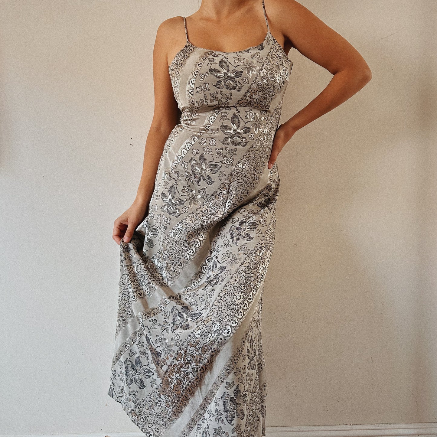 90s silver floral pattern dress