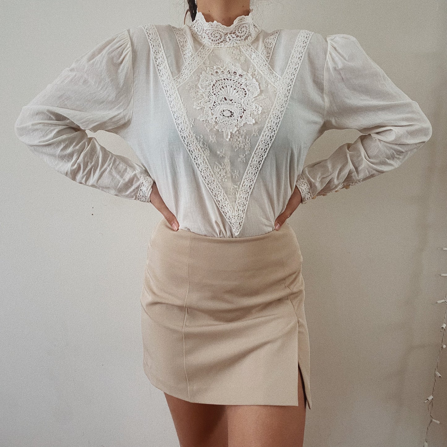 Victorian Cotton High Neck Embroidered Blouse