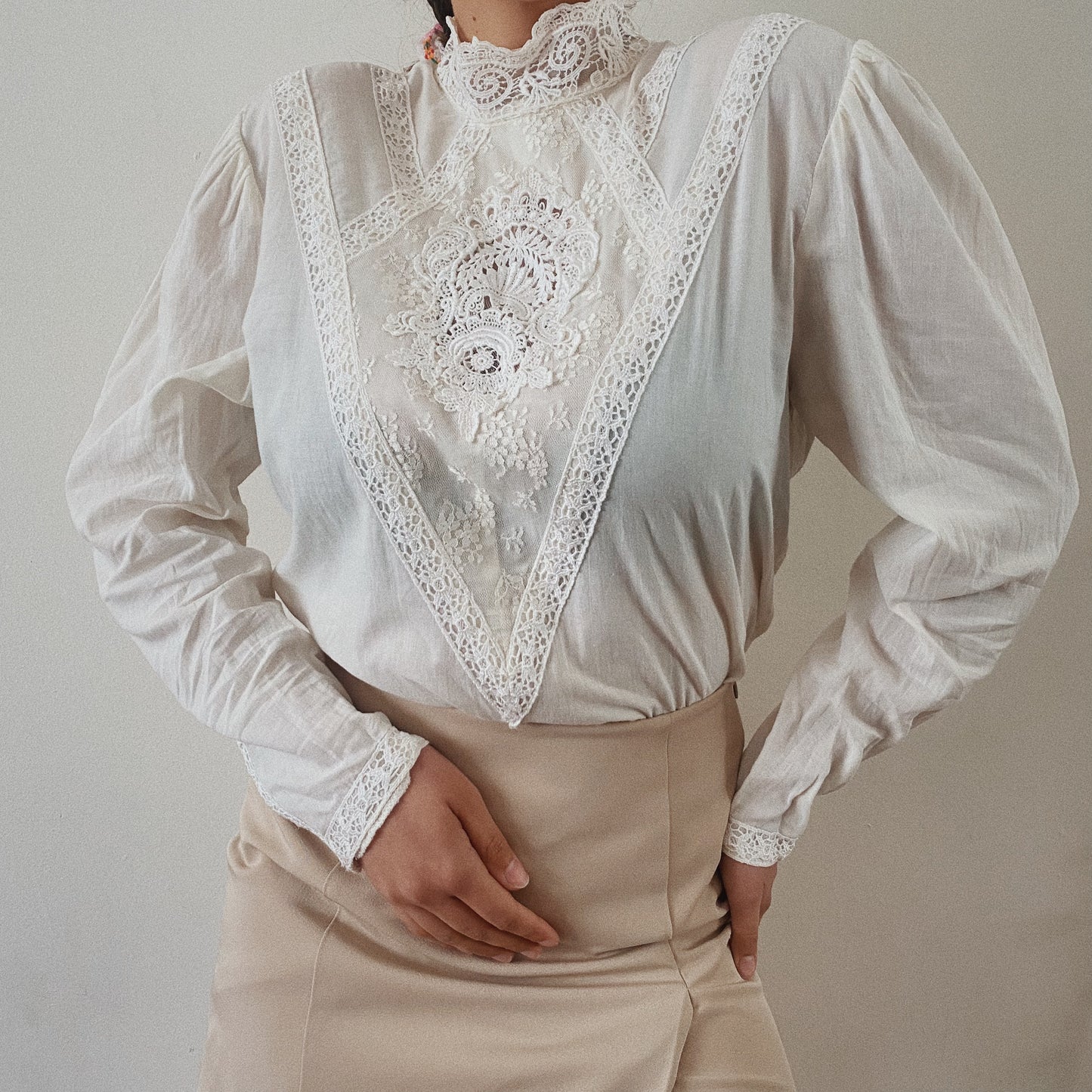 Victorian Cotton High Neck Embroidered Blouse