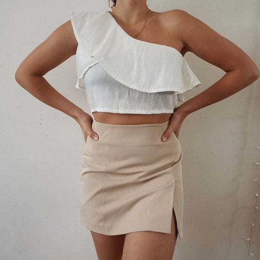 Asymmetrical Silky One Shoulder Crop Top