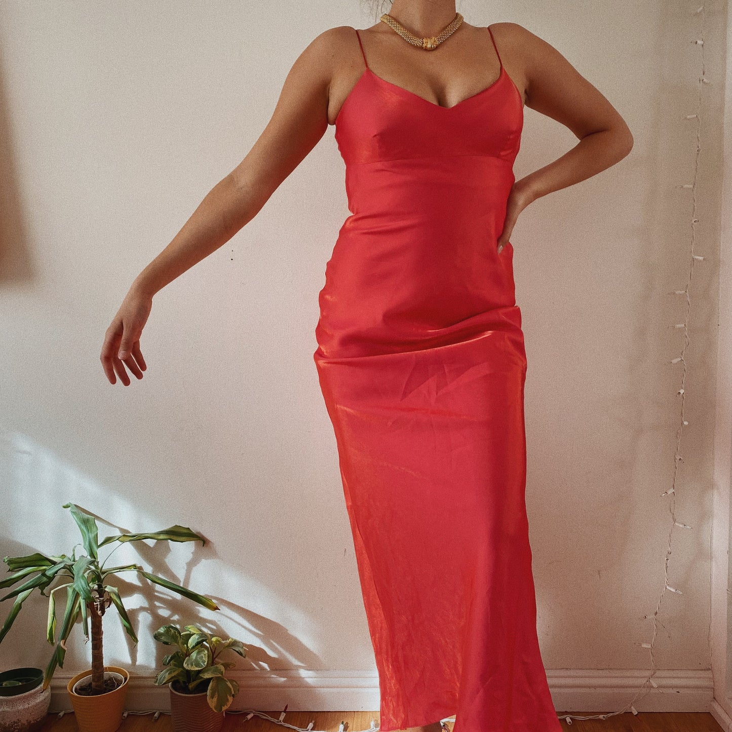 Coral Metallic Maxi Cocktail Dress