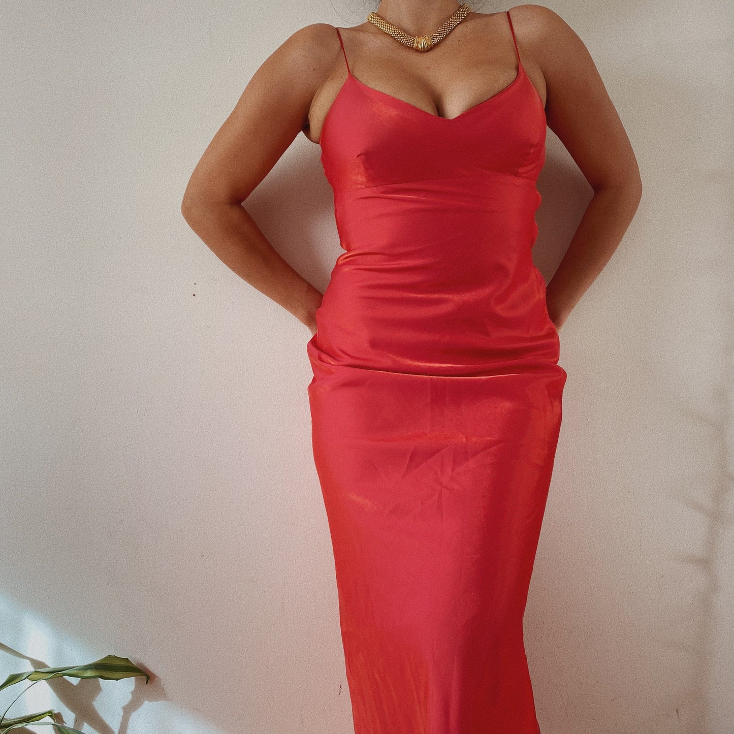 Coral Metallic Maxi Cocktail Dress