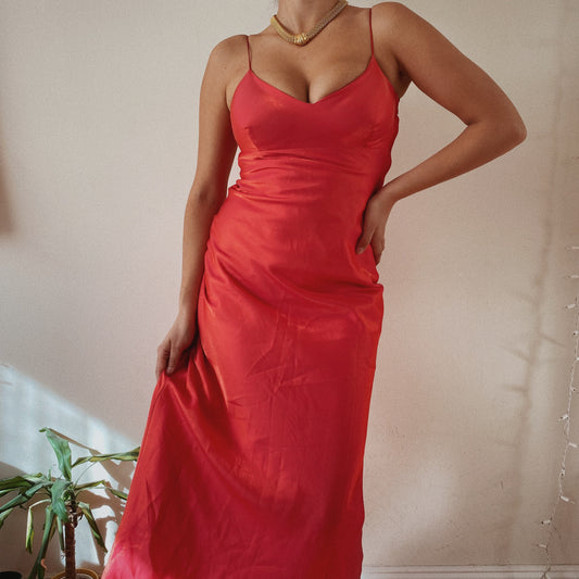 Coral Metallic Maxi Cocktail Dress