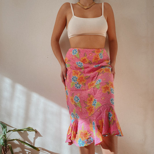 90s vintage Floral Midi Skirt