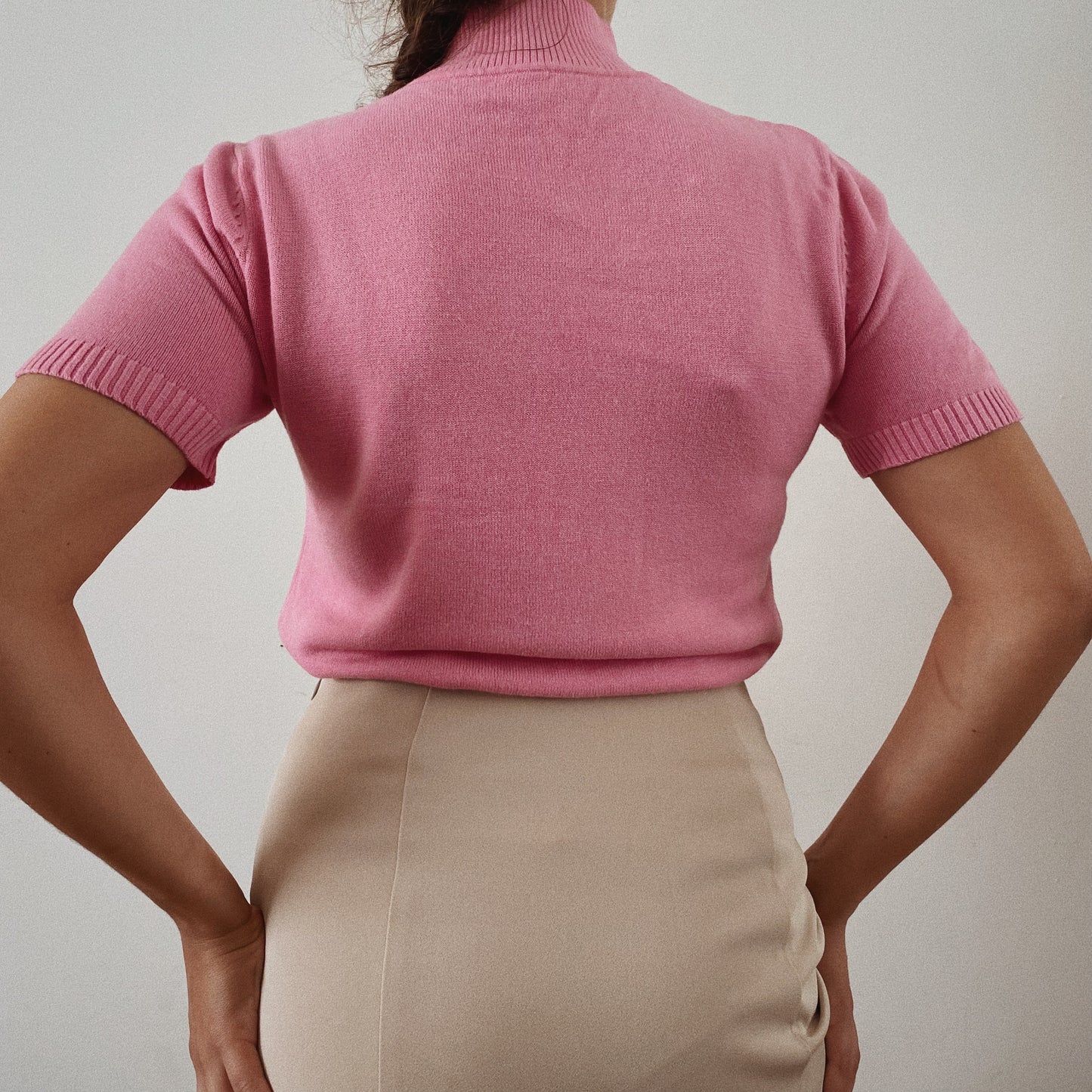 Cute Embroidered Pink Spring Mock Neck