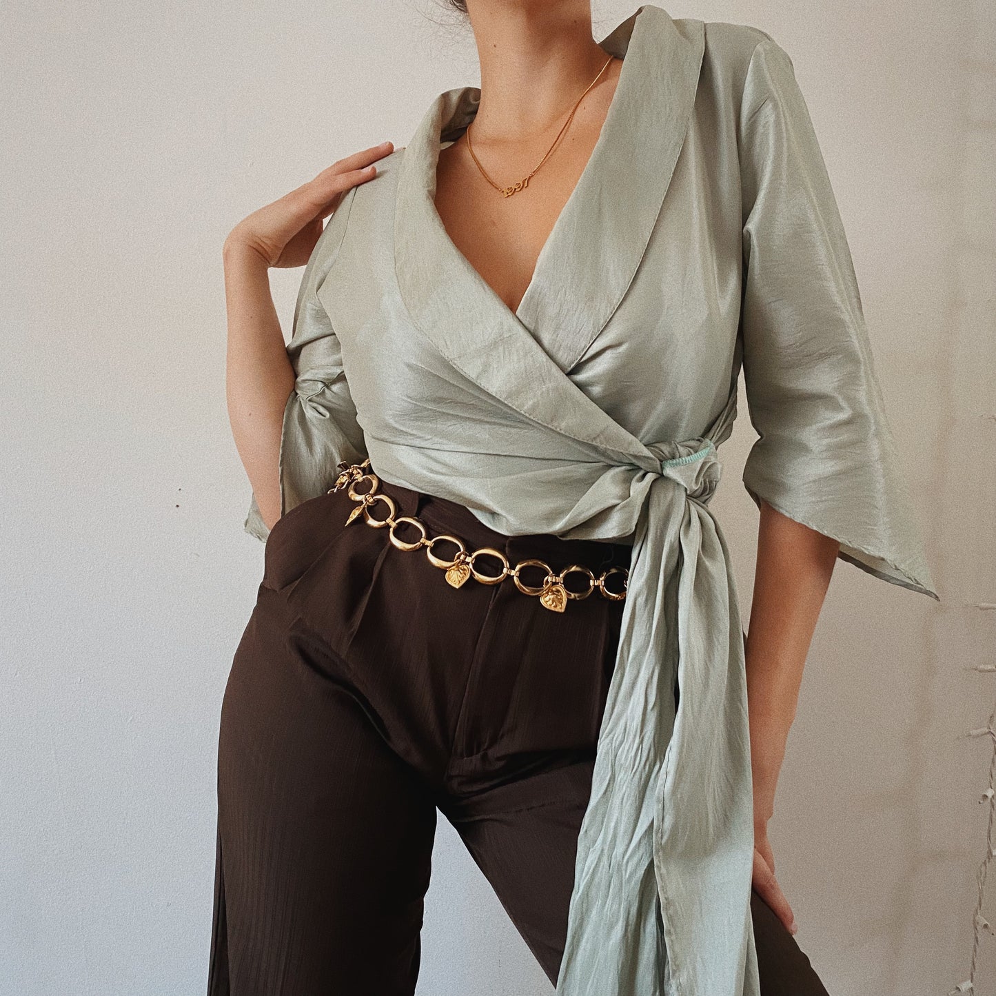 Silk Sage Vintage Blouse Extra Large Belt