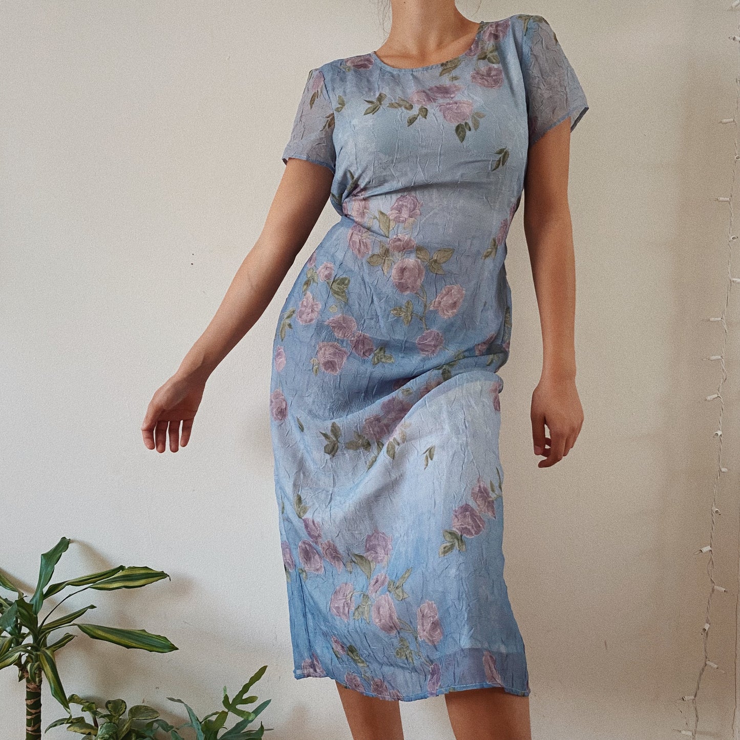 Baby Blue Vintage Floral Midi Dress