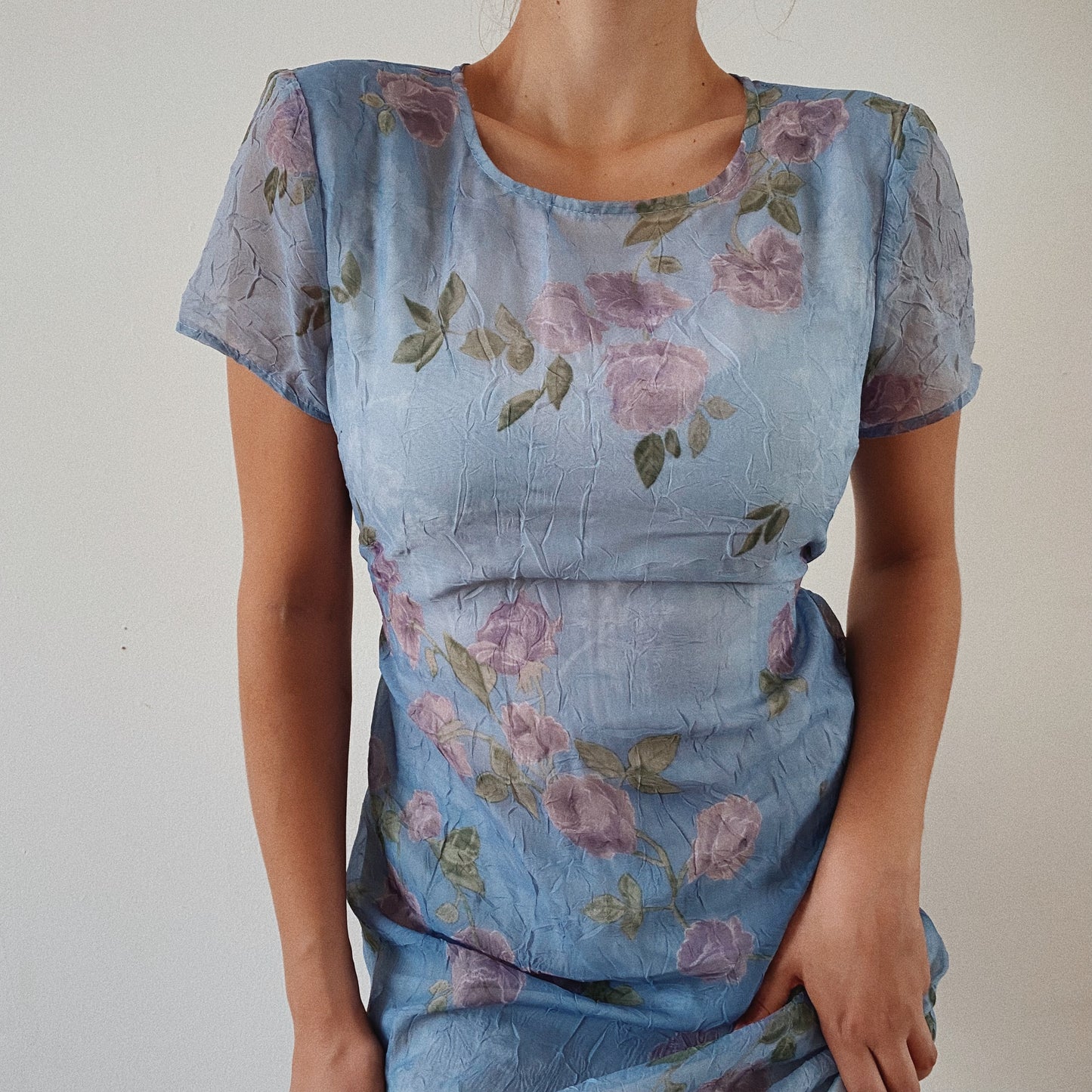 Baby Blue Vintage Floral Midi Dress