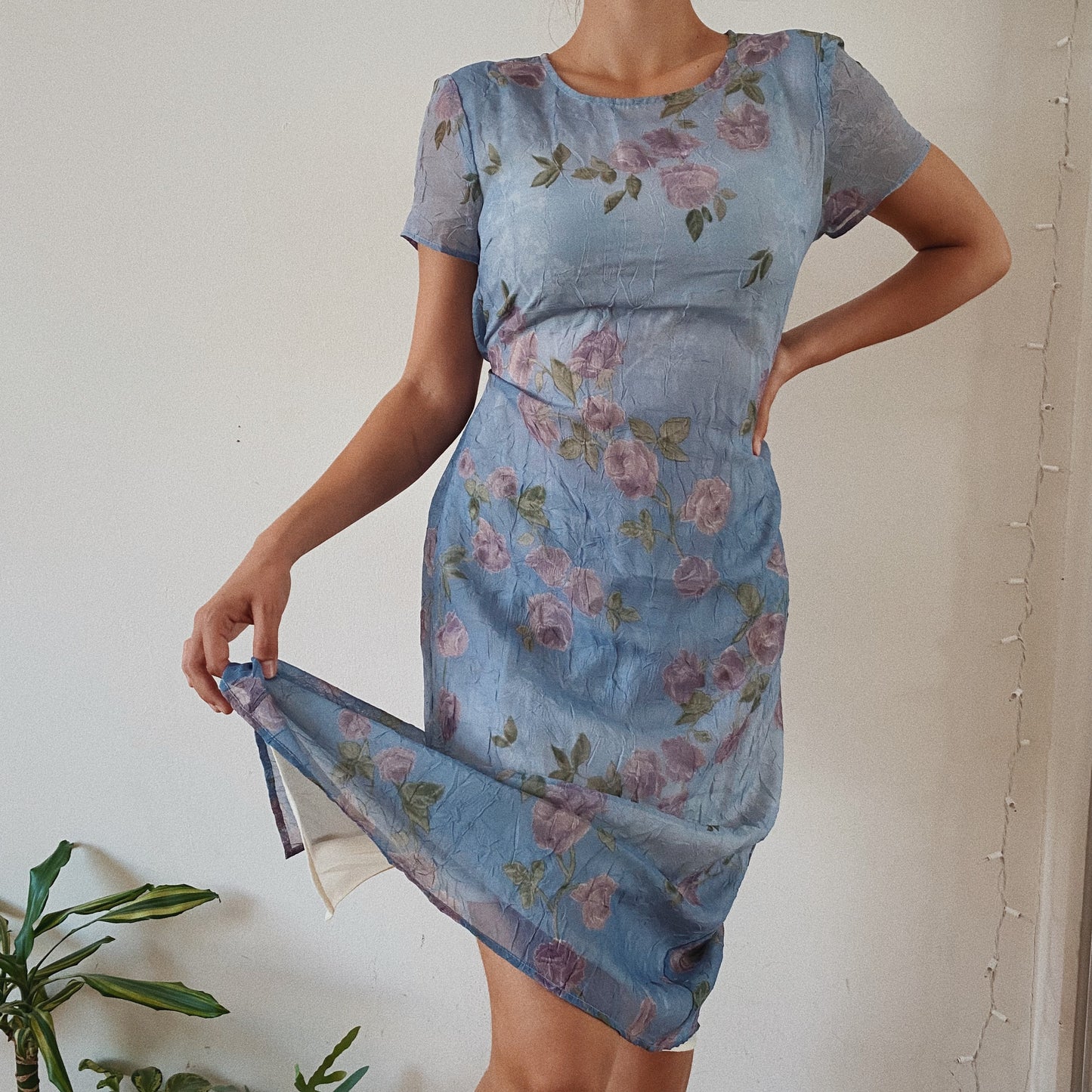 Baby Blue Vintage Floral Midi Dress