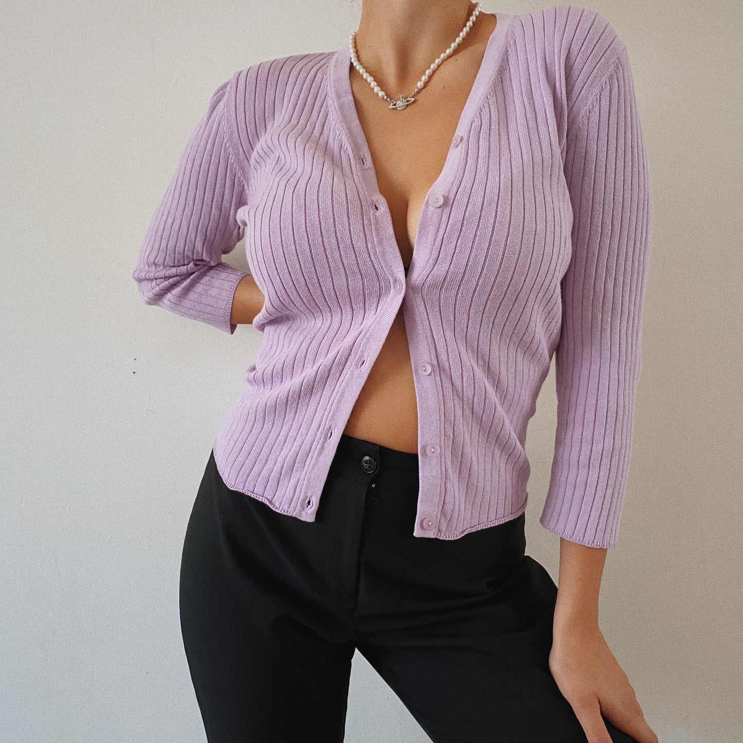 Ribbed Lavender Button Up