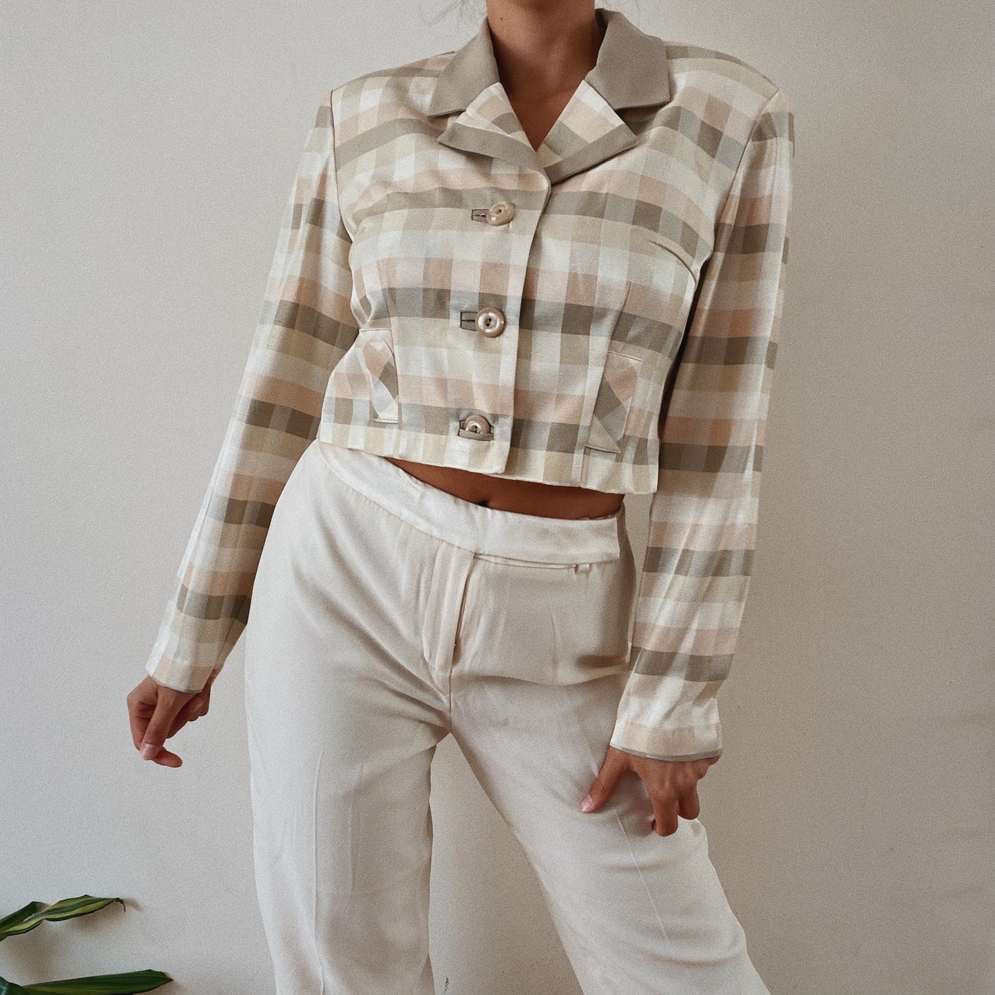 80's Vintage Cropped Checkered Blazer