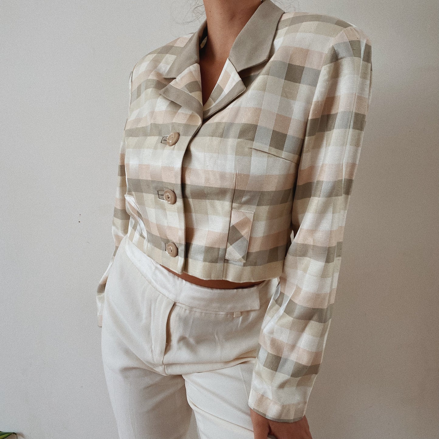 80's Vintage Cropped Checkered Blazer